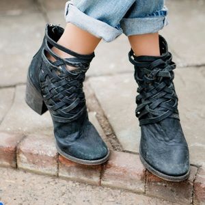 free people strappy leather ankle heel booties